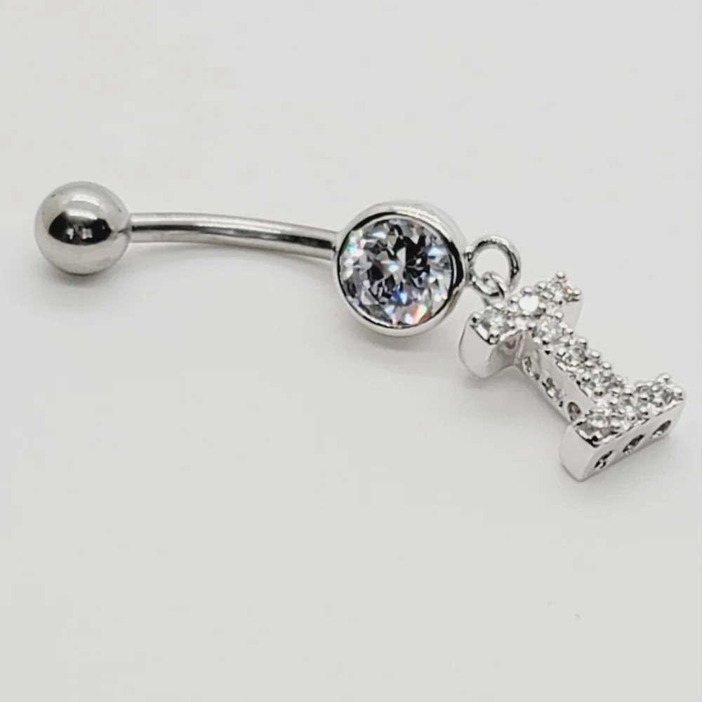 New 925 Sterling Silver Initial belly button ring "I"